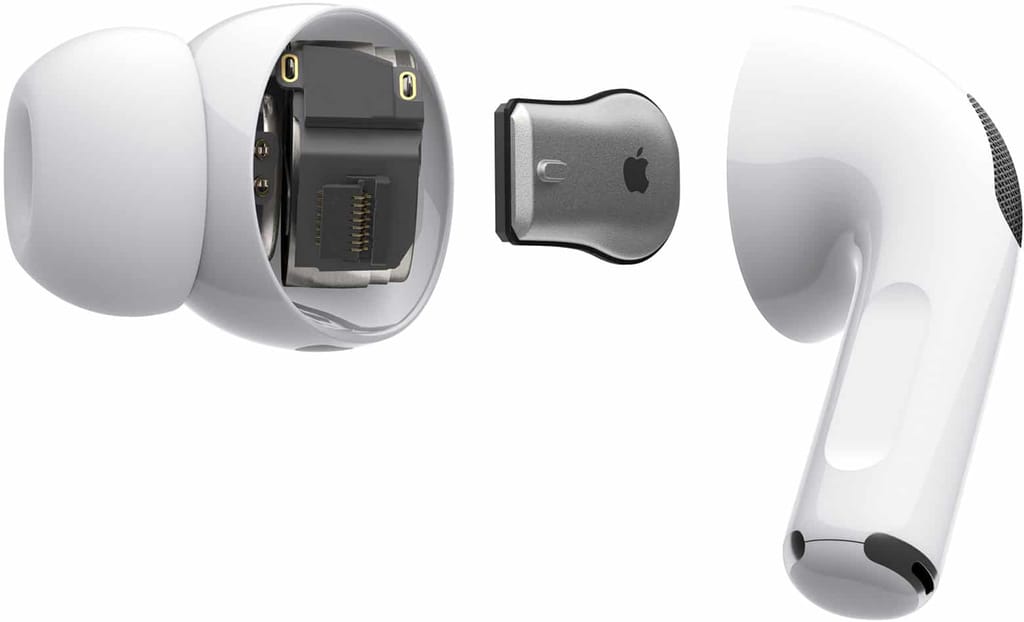 Vue éclatée des AirPods Pro d'Apple.