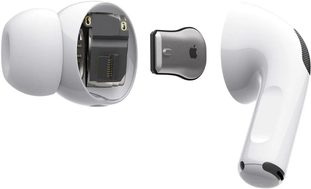 Vue éclatée des AirPods Pro d'Apple.